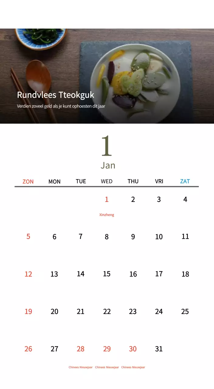 Beige Traditionele Eetkalender
