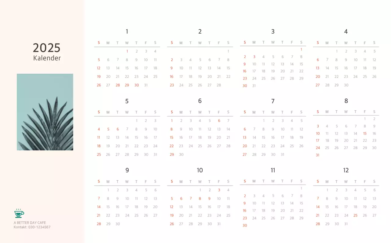 Weißer sauberer botanischer Naturkalender