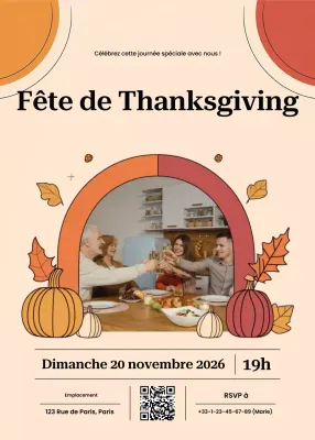 Beige Orange Retro Thanksgiving Invitation