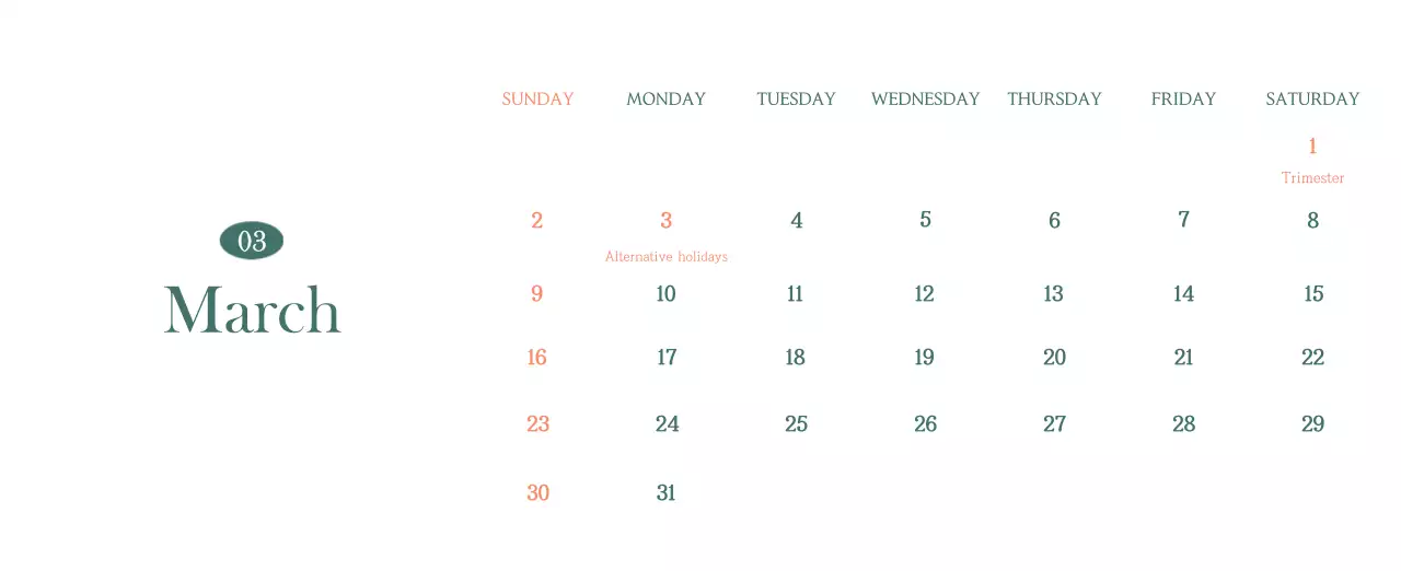 A modern cafe calendar with drink of the month recommendations