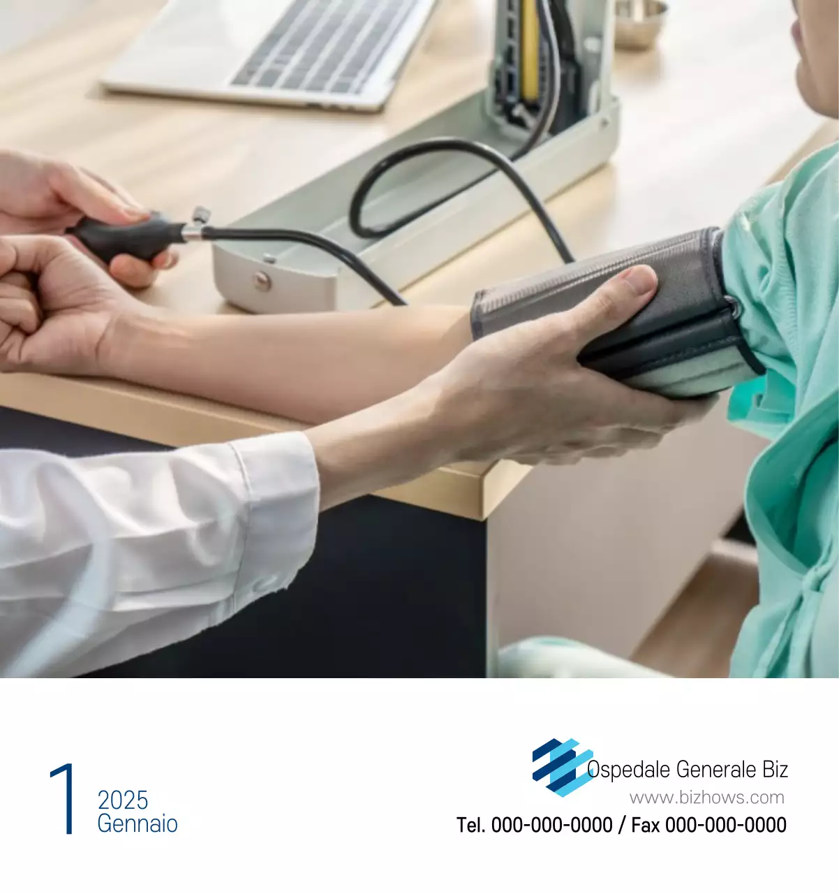 Calendario promozionale dell'ospedale semplice, bianco e blu