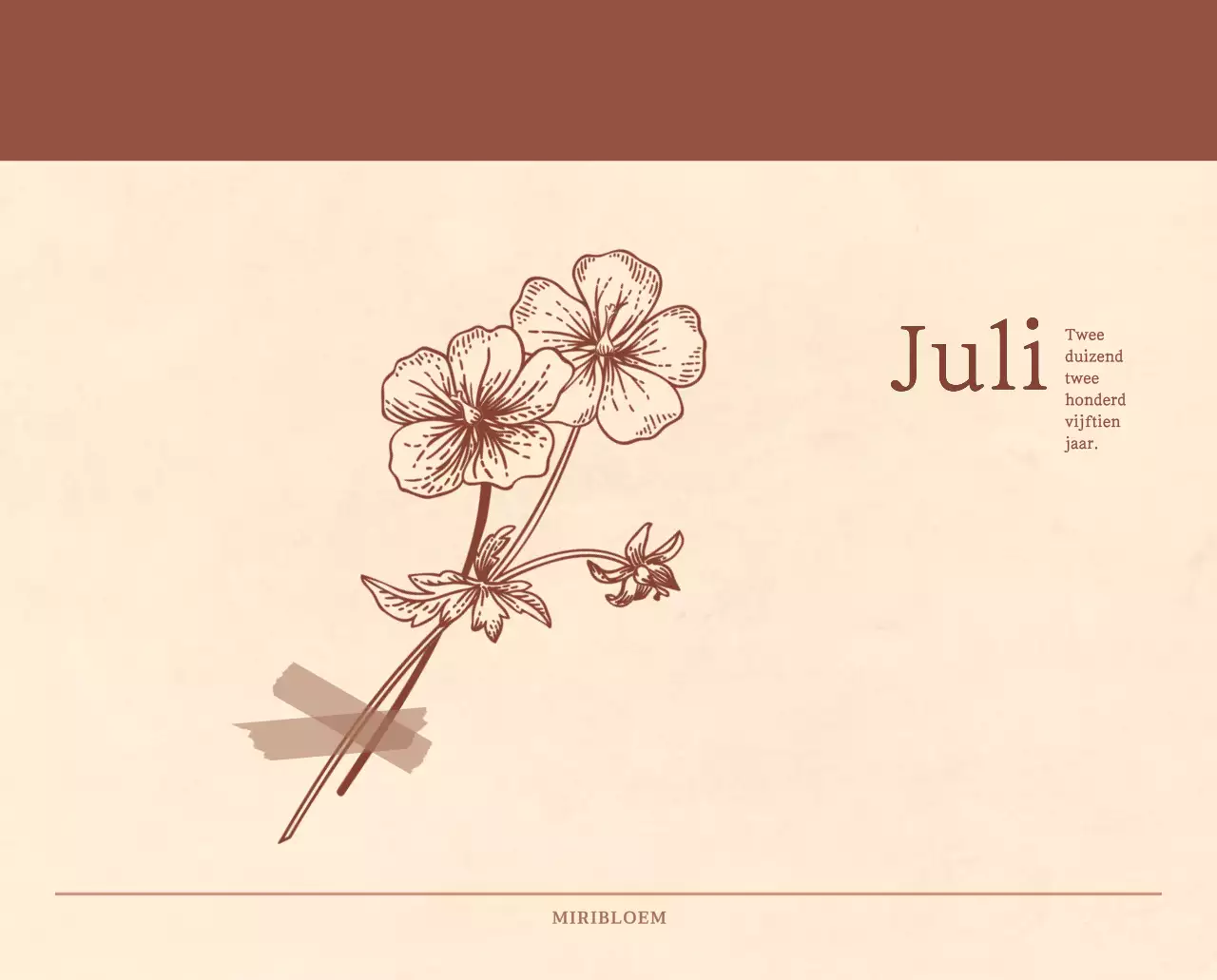 Een sentimentele bloemenkalender in lichtbruin en bruin wollen papierconcept