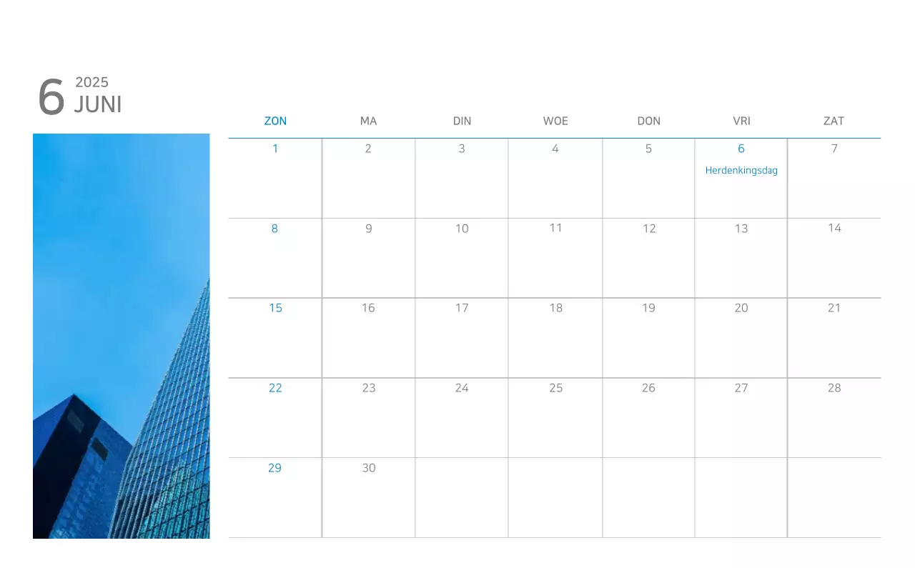 Blauwe minimalistische kalender