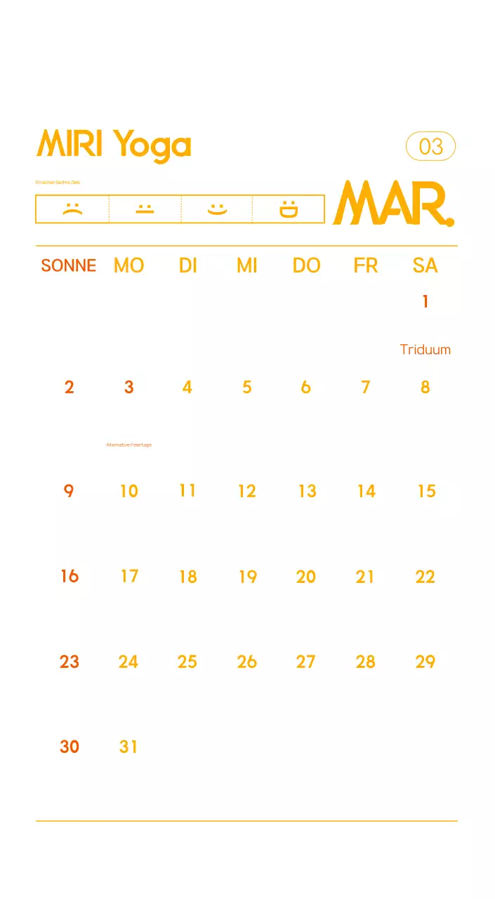 Orange Minimalistischer Yoga-Aktionskalender