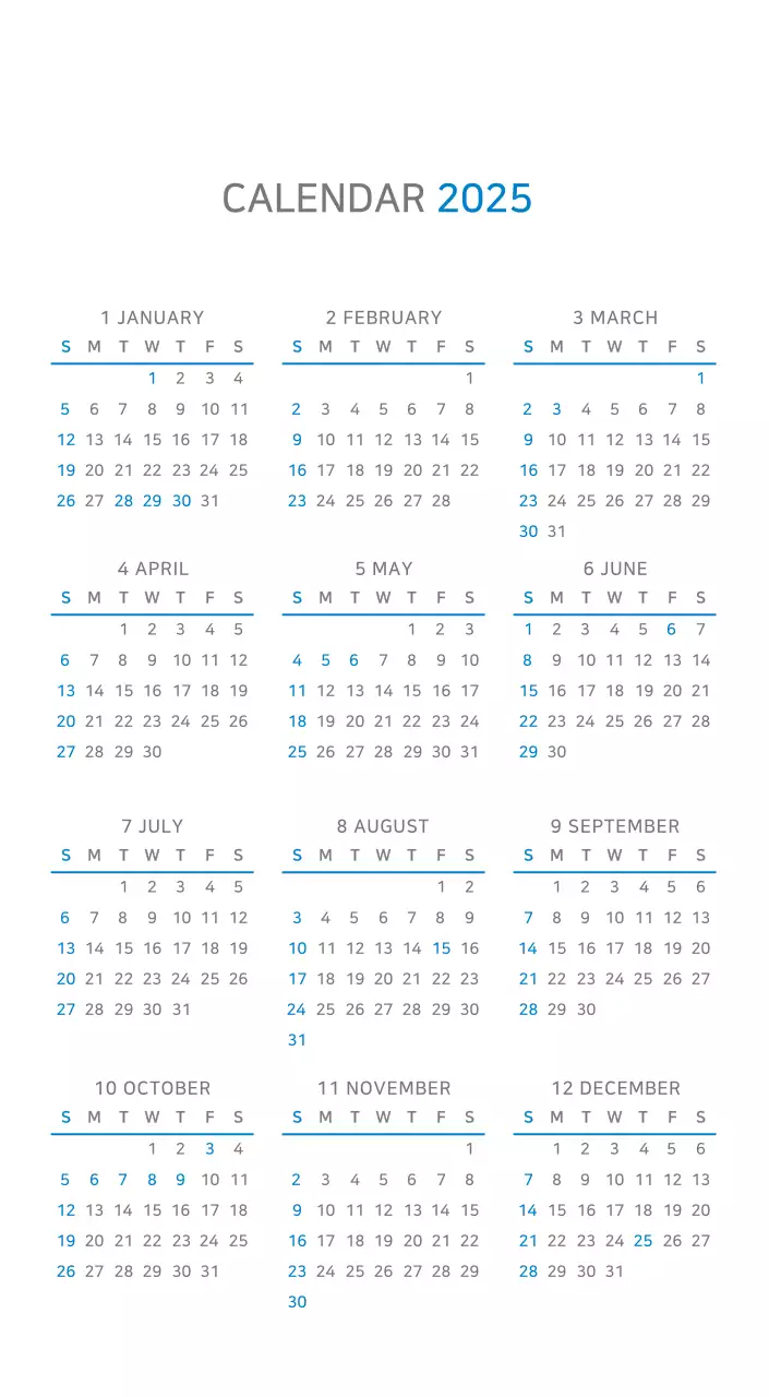 Blue Minimalist Calendar
