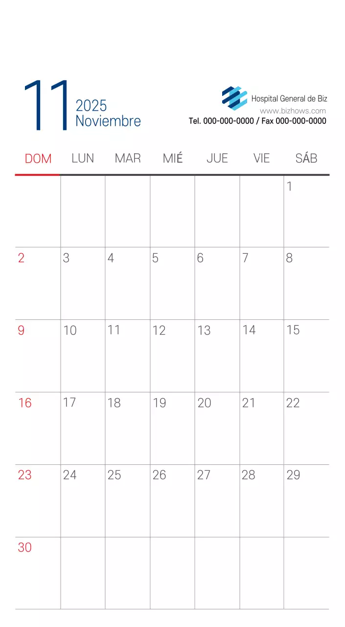 Calendario promocional Hospital Navy White Simple