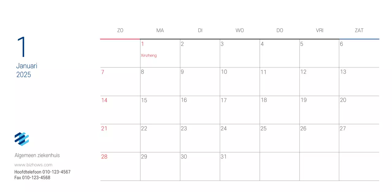 Navy Witte Eenvoudige Ziekenhuis Promotiekalender