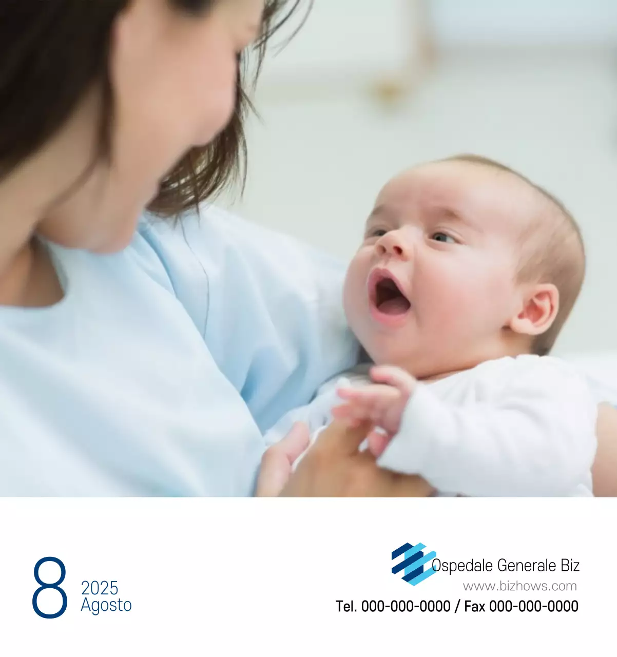 Calendario promozionale dell'ospedale semplice, bianco e blu