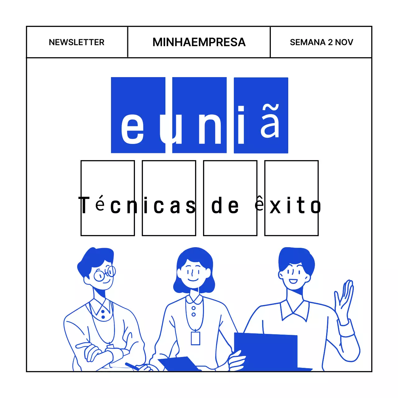 Reuniões de negócios modernas na newsletter azul