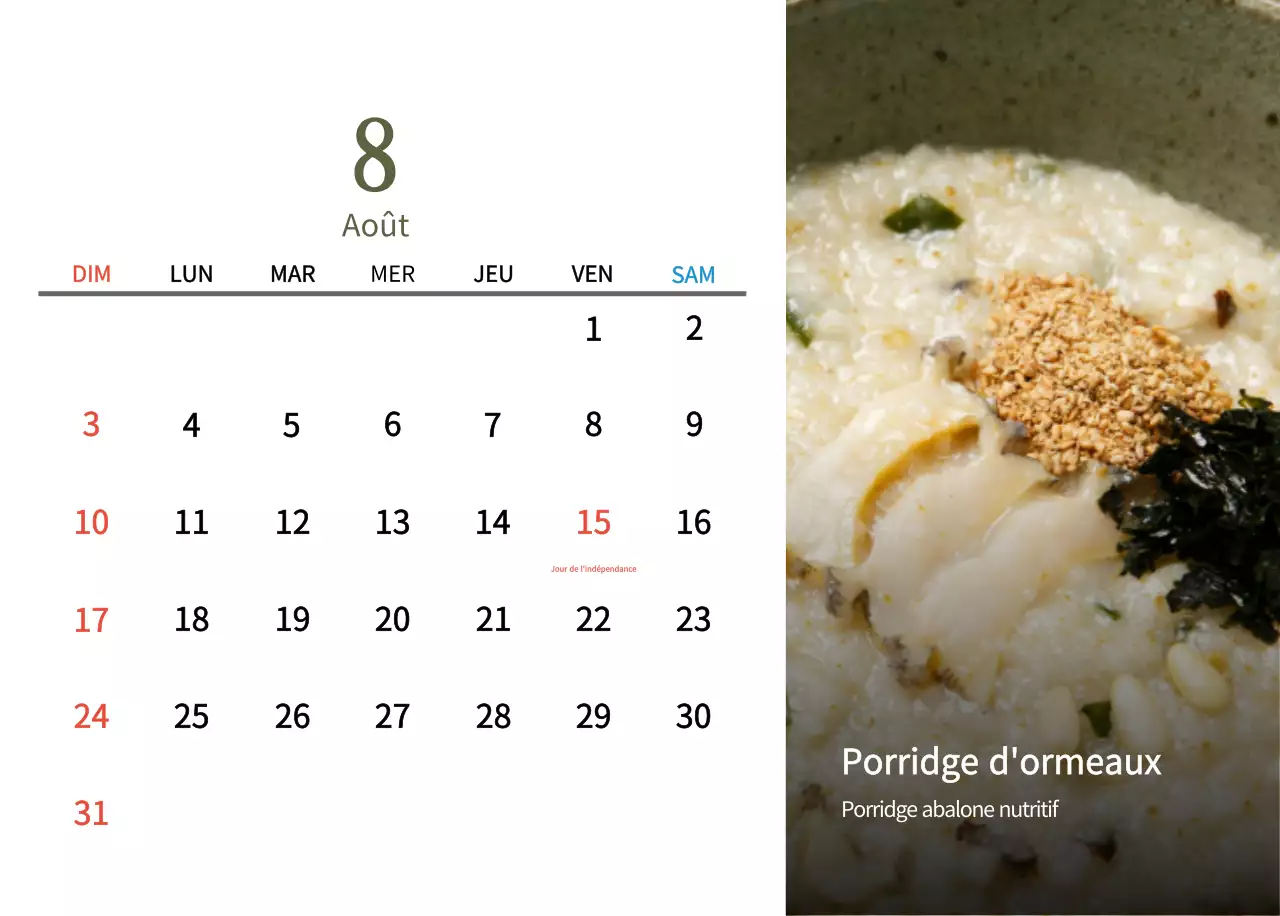 Calendrier de l'alimentation traditionnelle beige