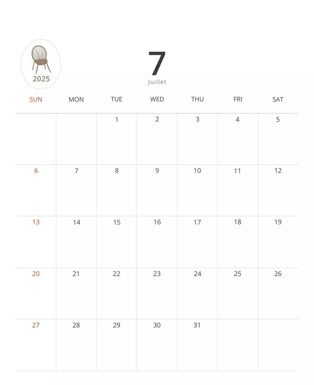 Calendrier intérieur minimaliste beige
