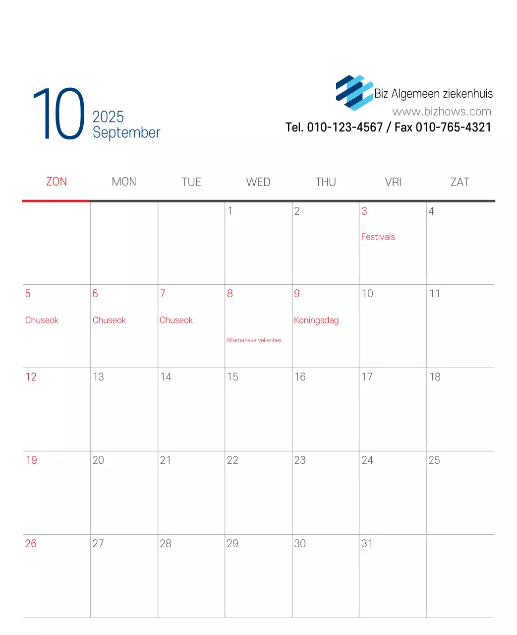 Navy Witte Eenvoudige Ziekenhuis Promotiekalender