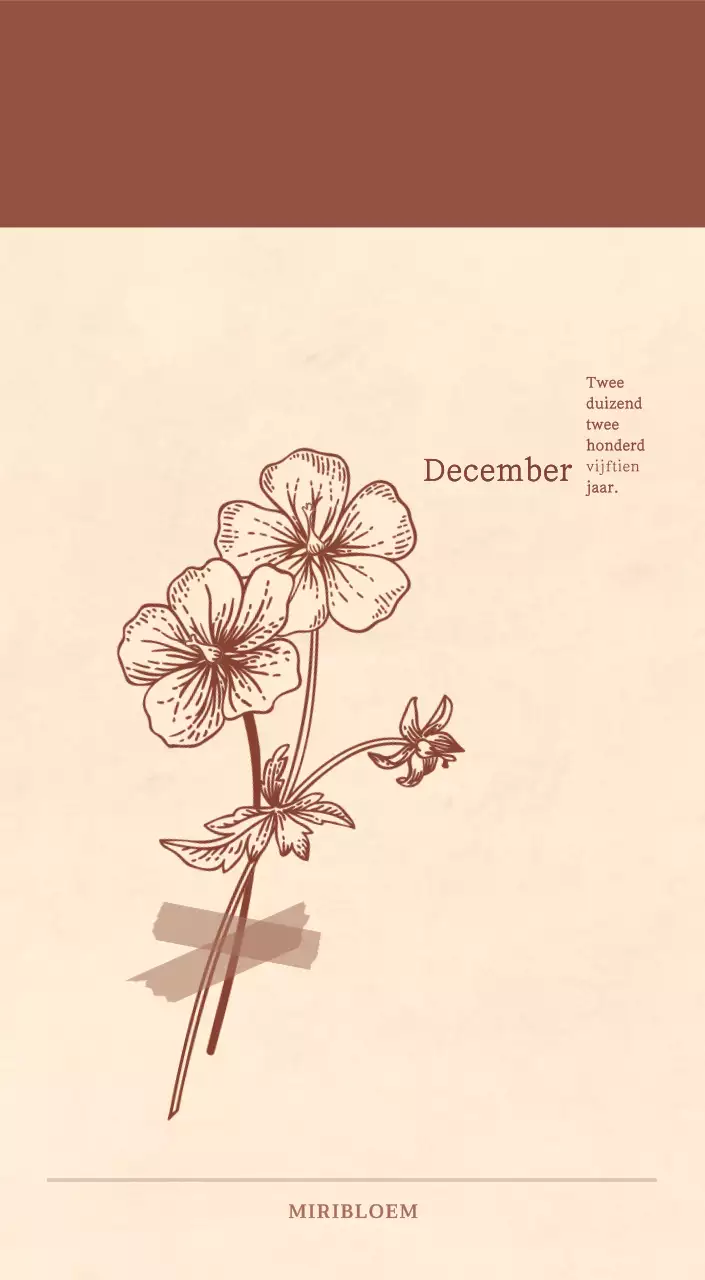 Een sentimentele bloemenkalender in lichtbruin en bruin wollen papierconcept