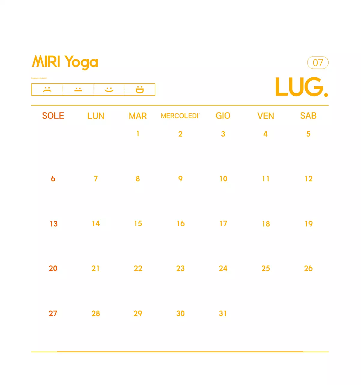Calendario promozionale arancione dello yoga minimalista