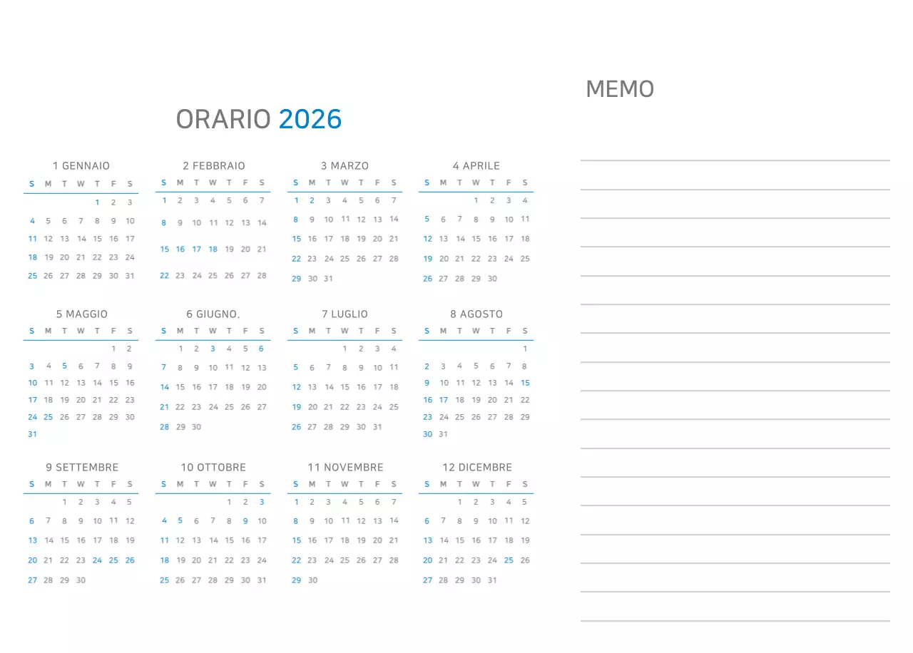 Calendario blu minimalista Promozioni aziendali