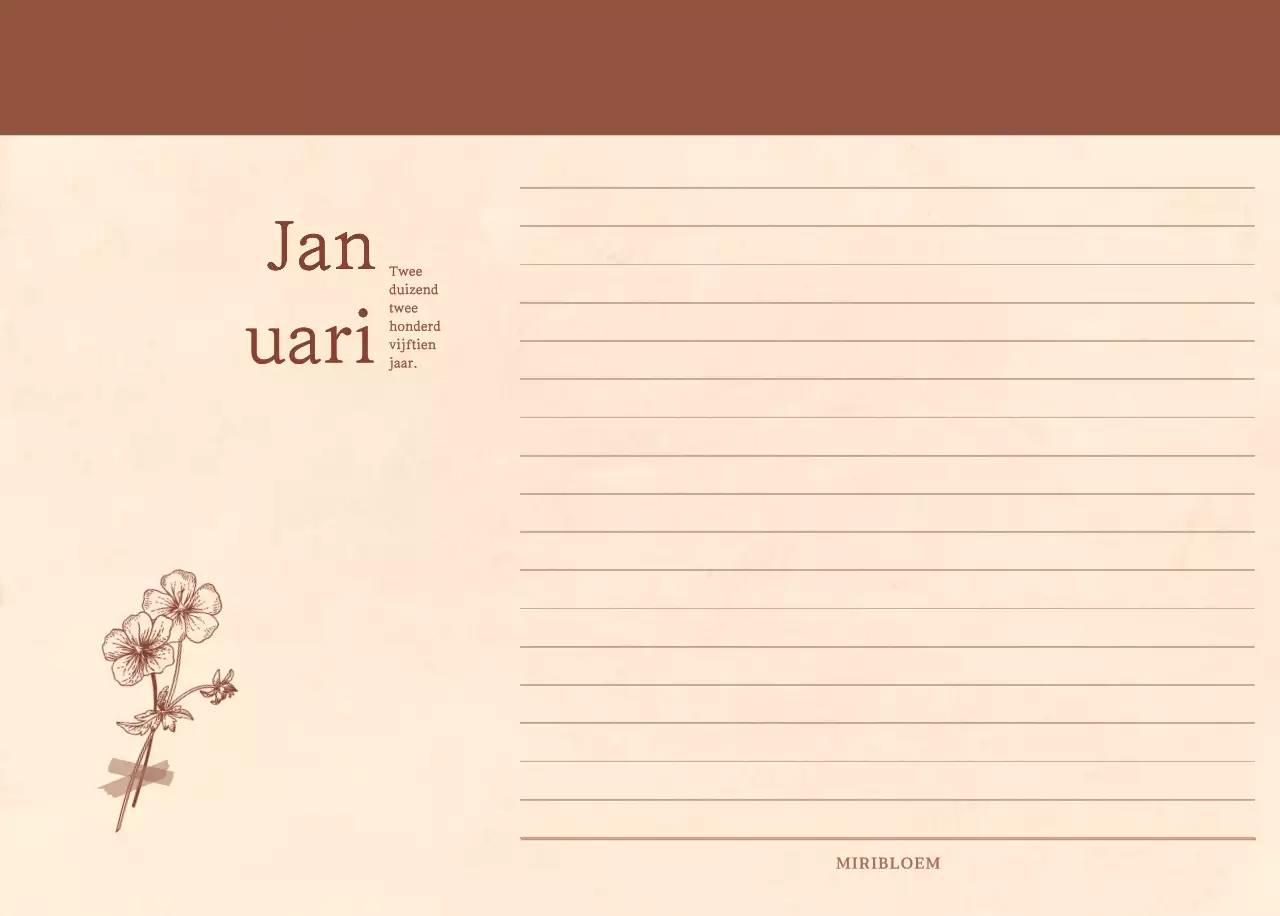 Een sentimentele bloemenkalender in lichtbruin en bruin geweven papierconcept