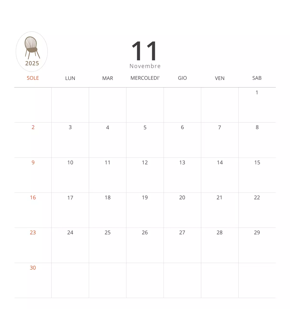 Calendario interno minimalista beige