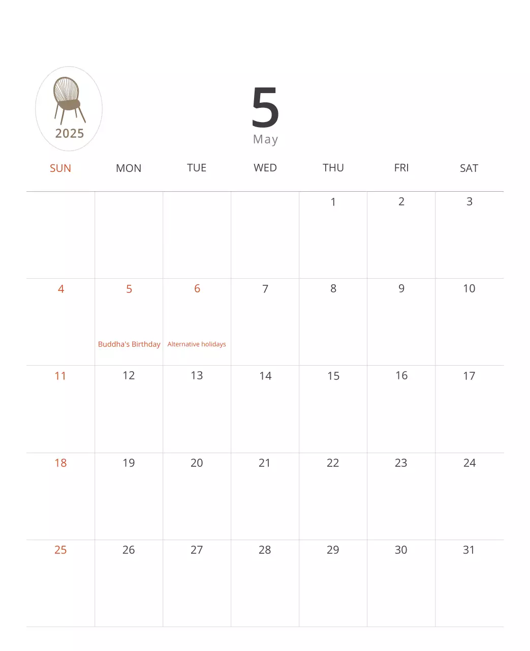Kalender interior minimalis berwarna krem