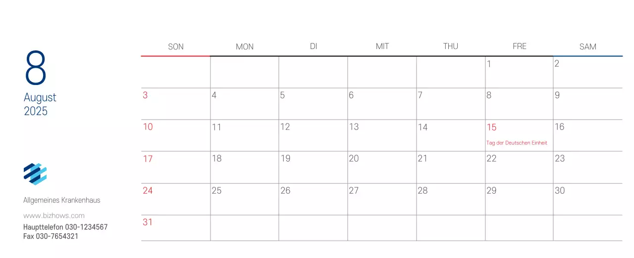 Marineblauer einfacher Krankenhaus-Werbekalender