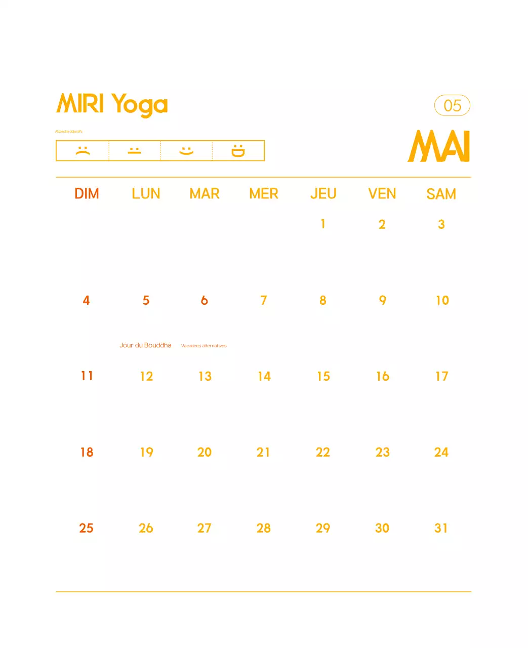Calendrier promotionnel de yoga minimaliste orange