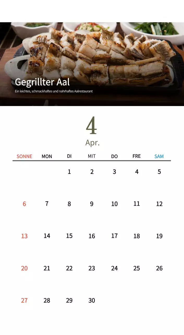 Beige Traditioneller Speisekalender