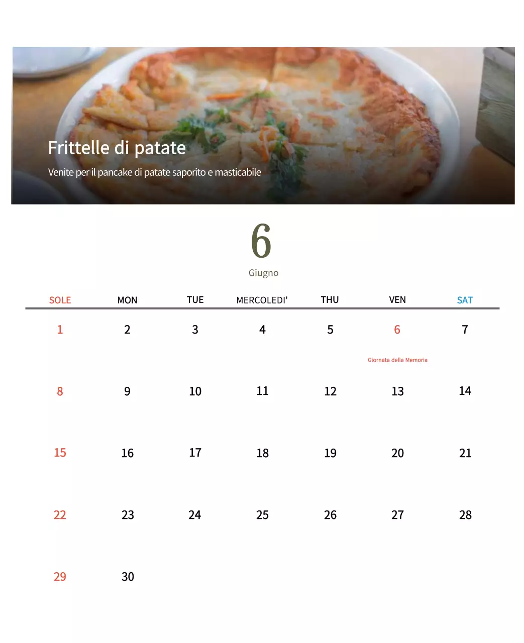 Calendario alimentare tradizionale beige