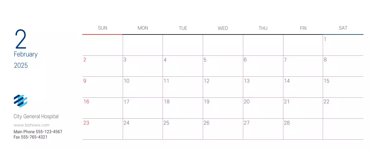 Navy White Simple Hospital Promotional Calendar