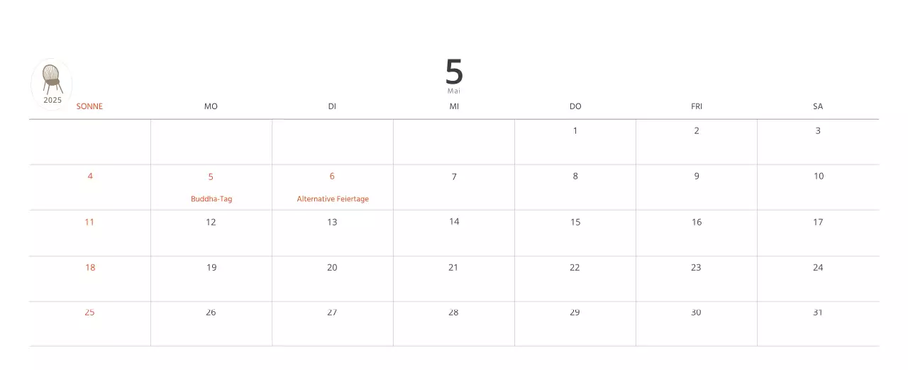 Beigefarbener minimalistischer Innenkalender