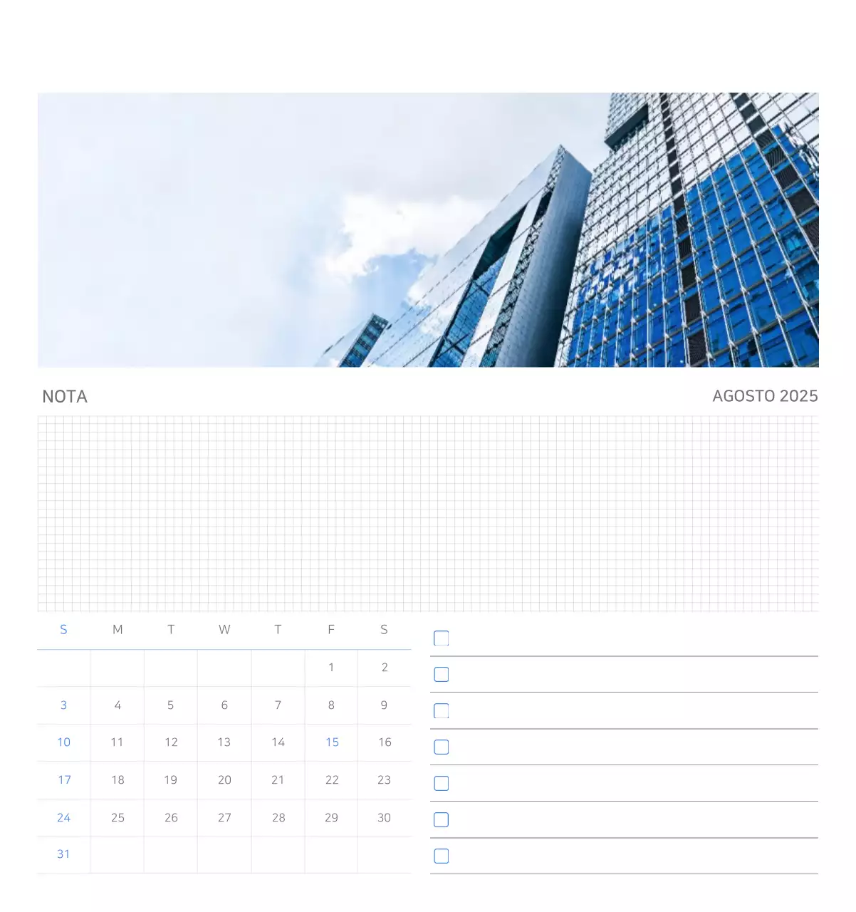 Calendario aziendale minimalista blu