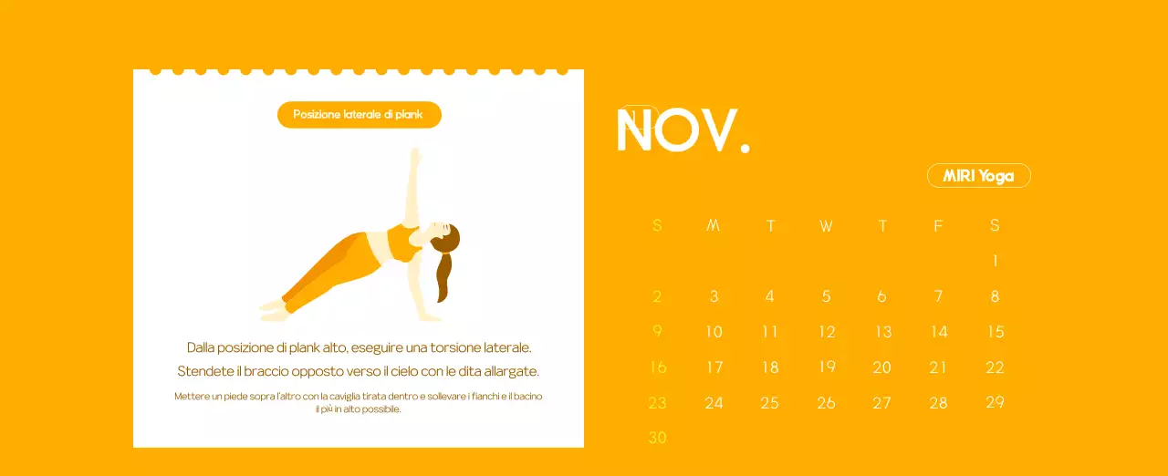 Calendario promozionale arancione dello yoga minimalista