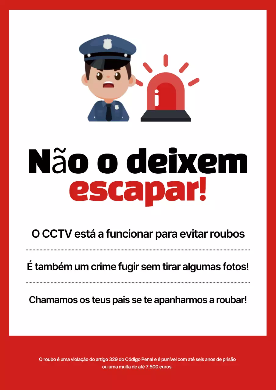 Vermelho Simples Cuidado com o roubo