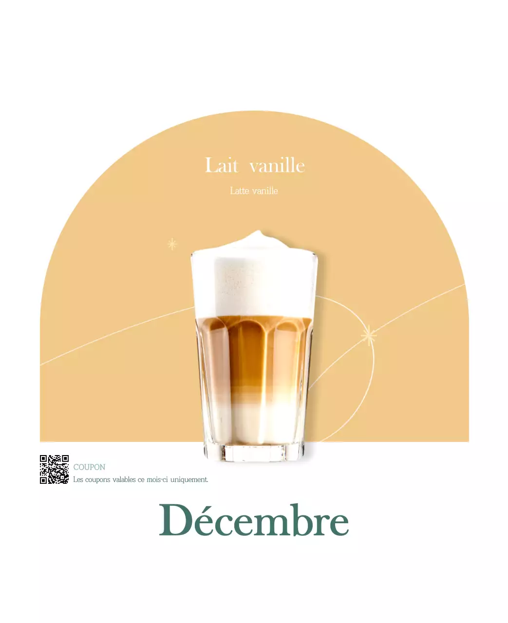 Un calendrier moderne pour les cafés avec des recommandations sur la boisson du mois.