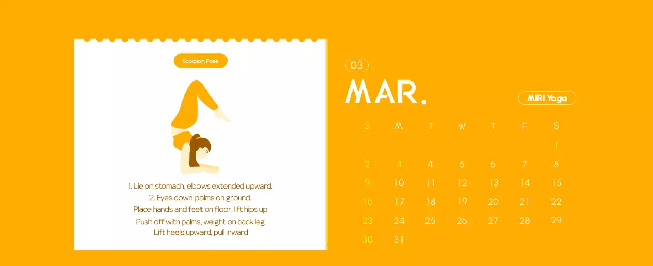 Orange Minimalist Yoga Promotional Calendar