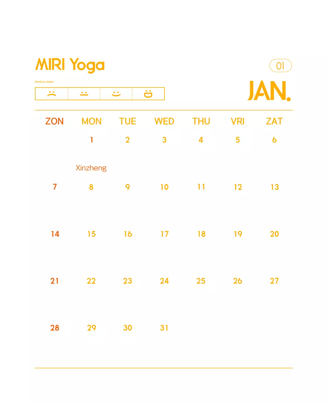 Oranje Minimalistische Yoga Promotiekalender