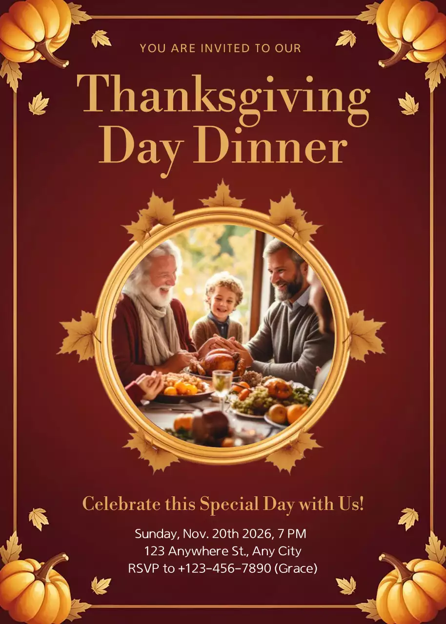 Maroon Traditional Thanksgiving Invitation Poster