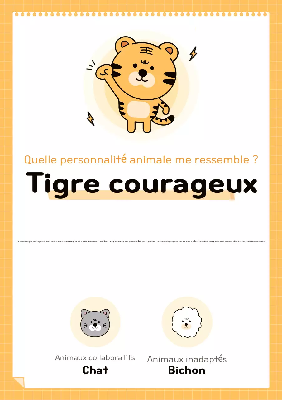 Promouvoir un test de personnalité mignon en orange et noir