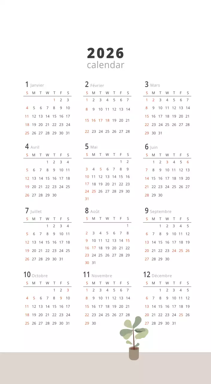 Calendrier intérieur minimaliste beige