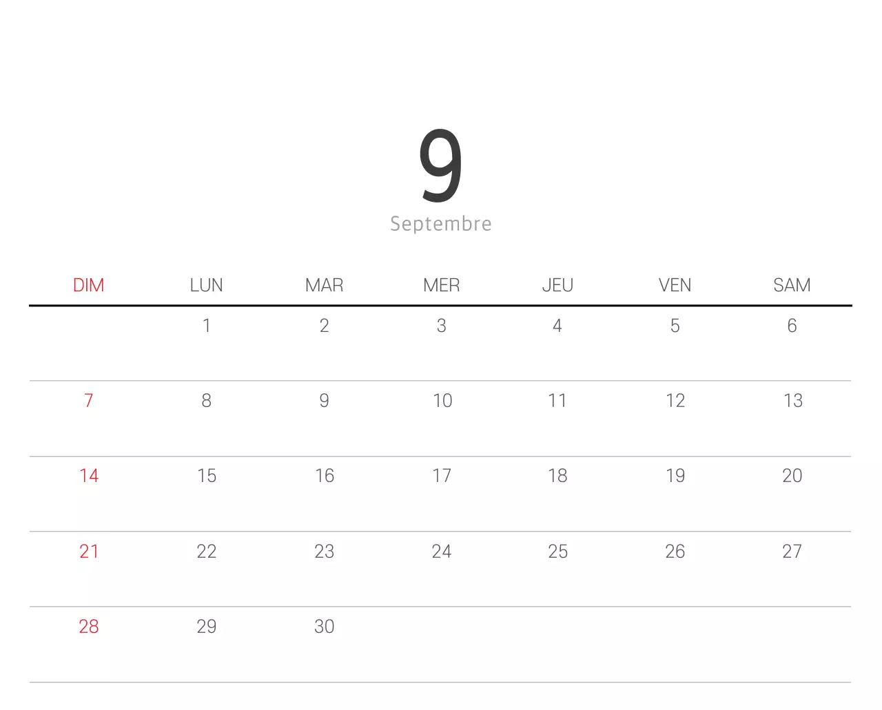 Calendrier botanique blanc et propre