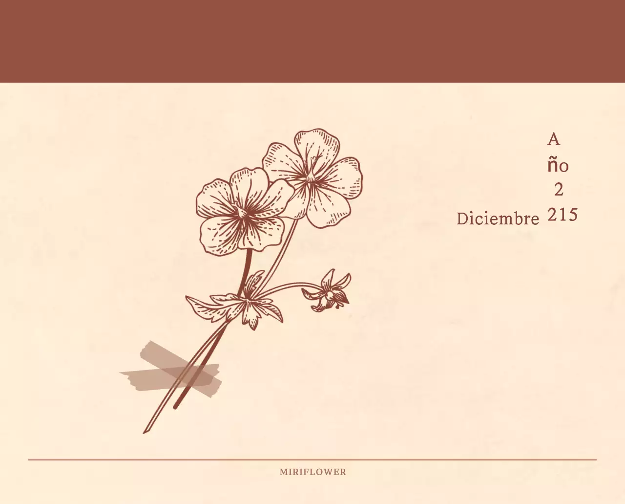 Un calendario sentimental de floristería en papel de lana marrón claro y marrón concepto