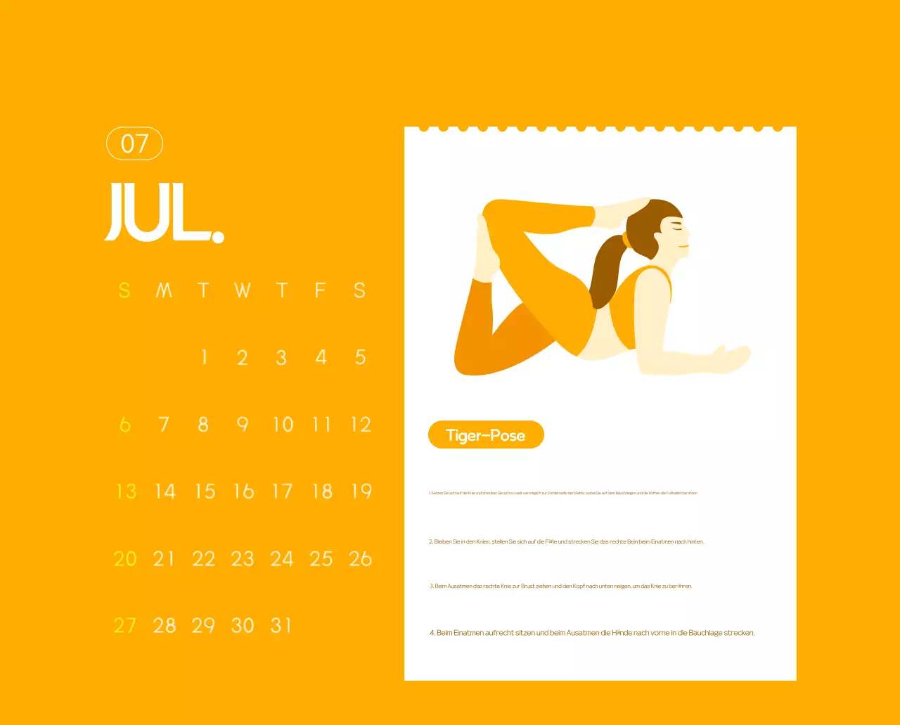 Orange Minimalistischer Yoga-Aktionskalender