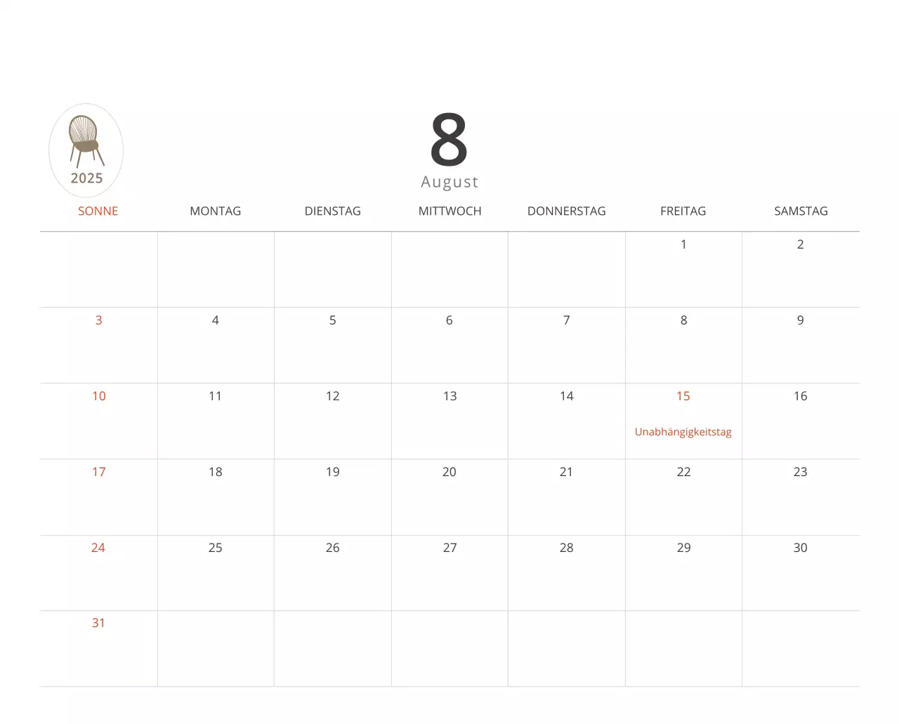 Beigefarbener minimalistischer Innenkalender