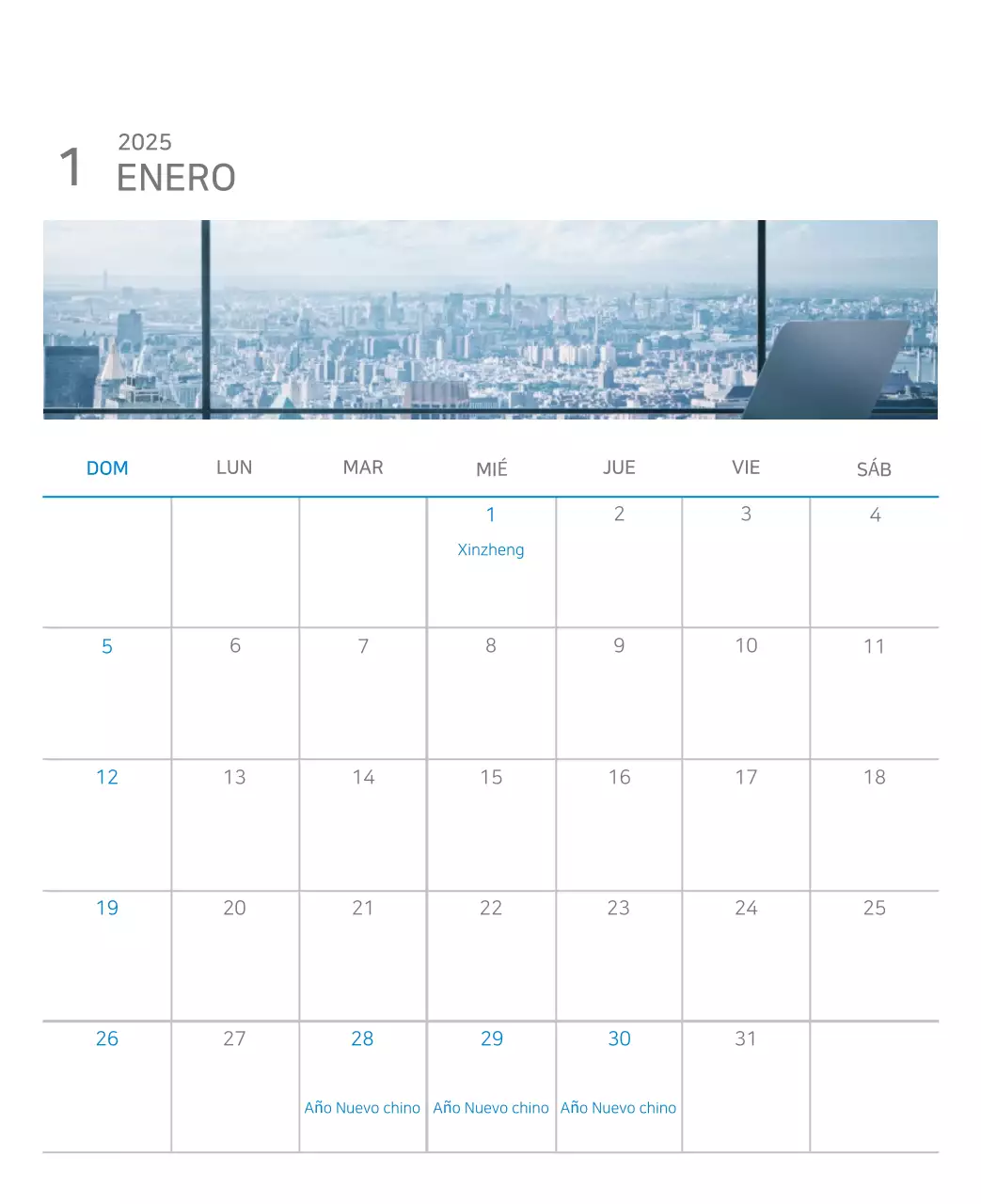 Calendario moderno azul