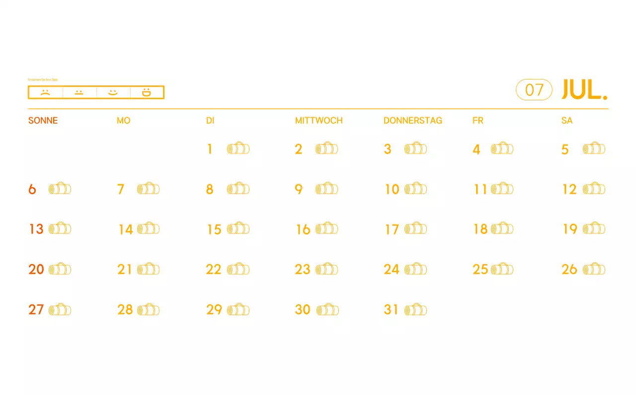 Orange Minimalistischer Yoga-Aktionskalender
