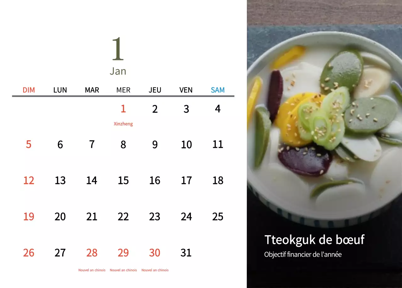 Calendrier de l'alimentation traditionnelle beige