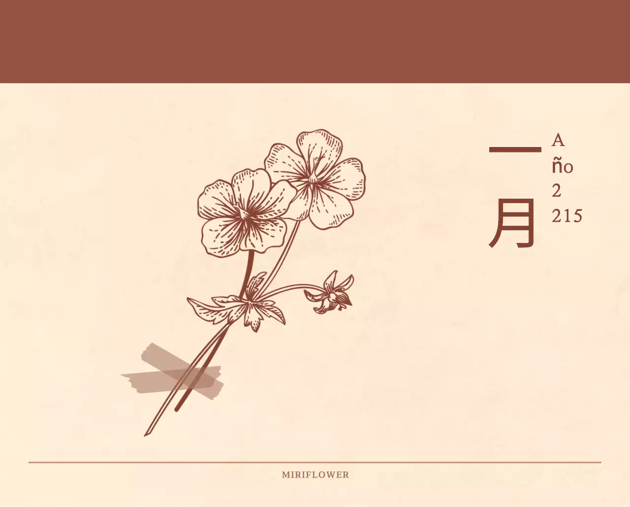 Un calendario sentimental de floristería en papel de lana marrón claro y marrón concepto