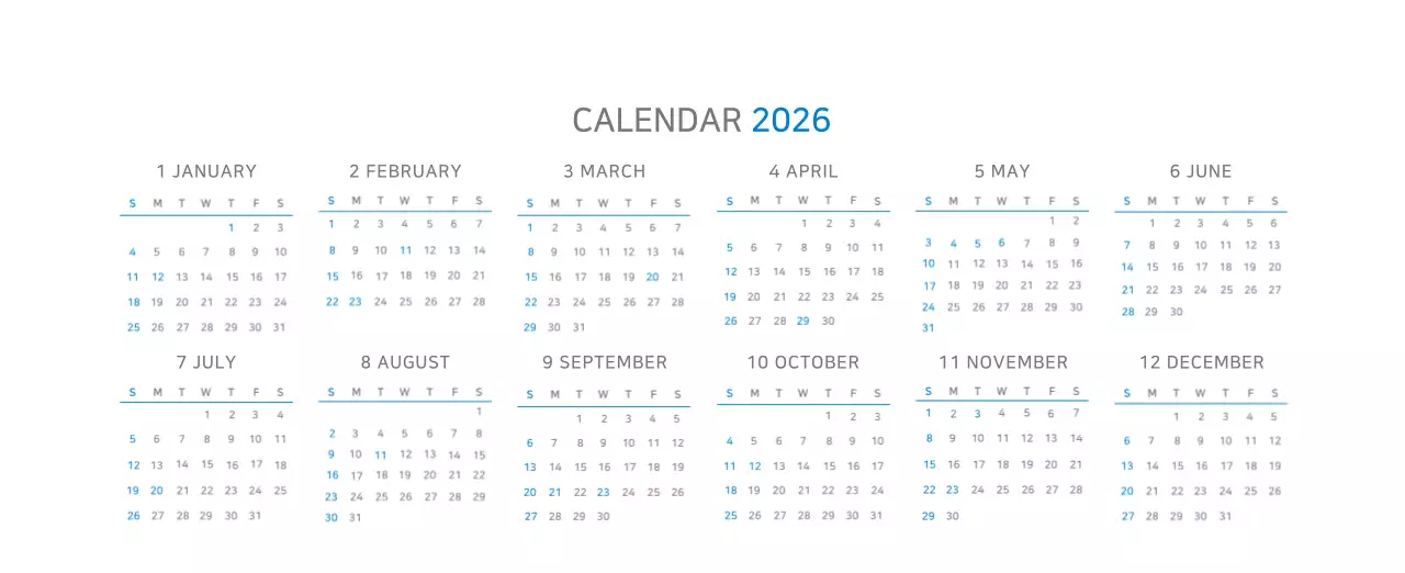 ブルーモダンカレンダー企業広報