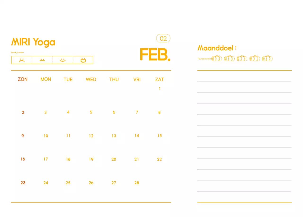 Oranje Minimalistische Yoga Promotiekalender
