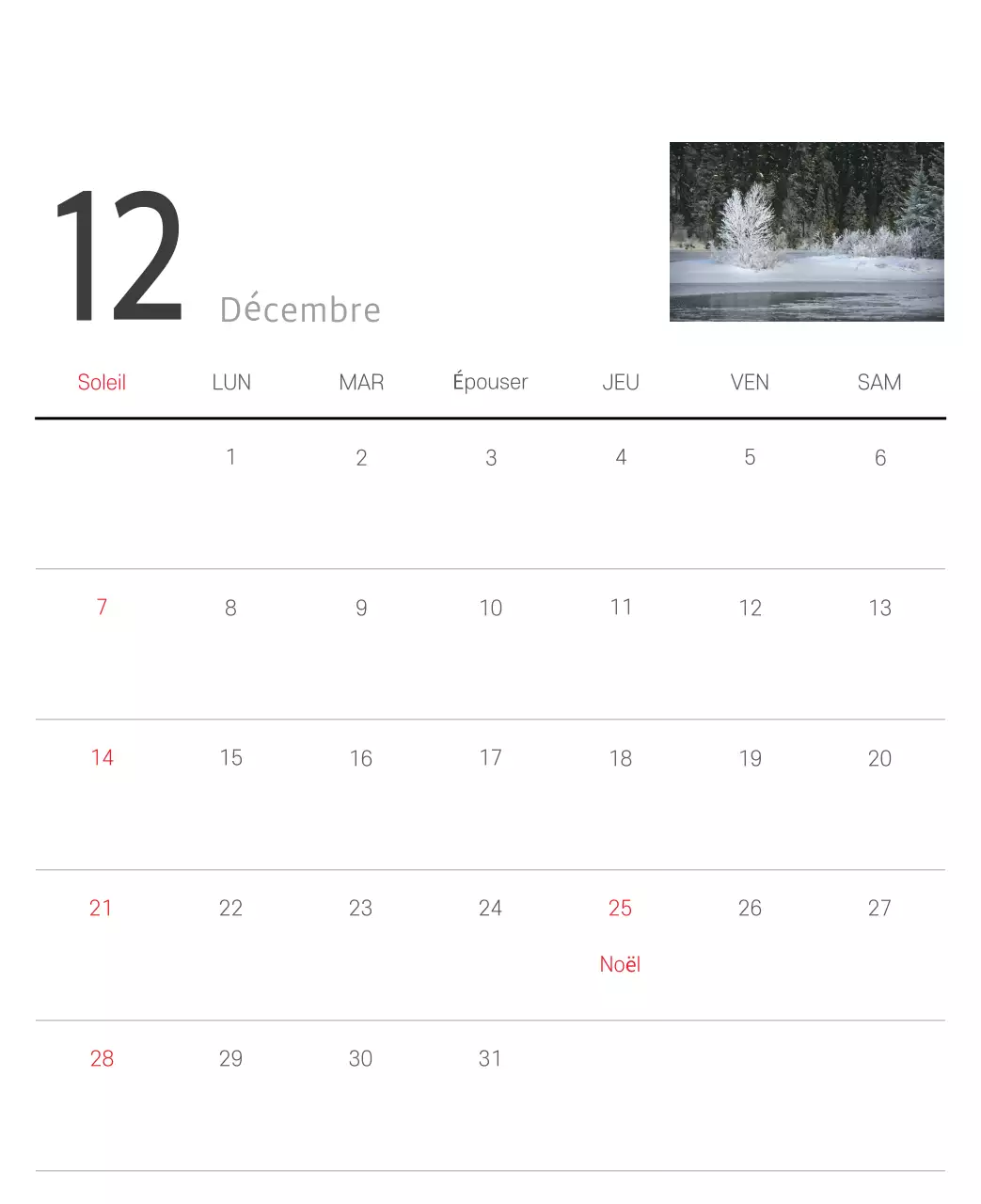 Calendrier botanique blanc et propre