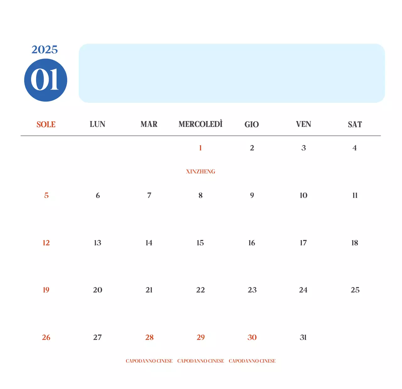 Calendario ospedaliero moderno blu