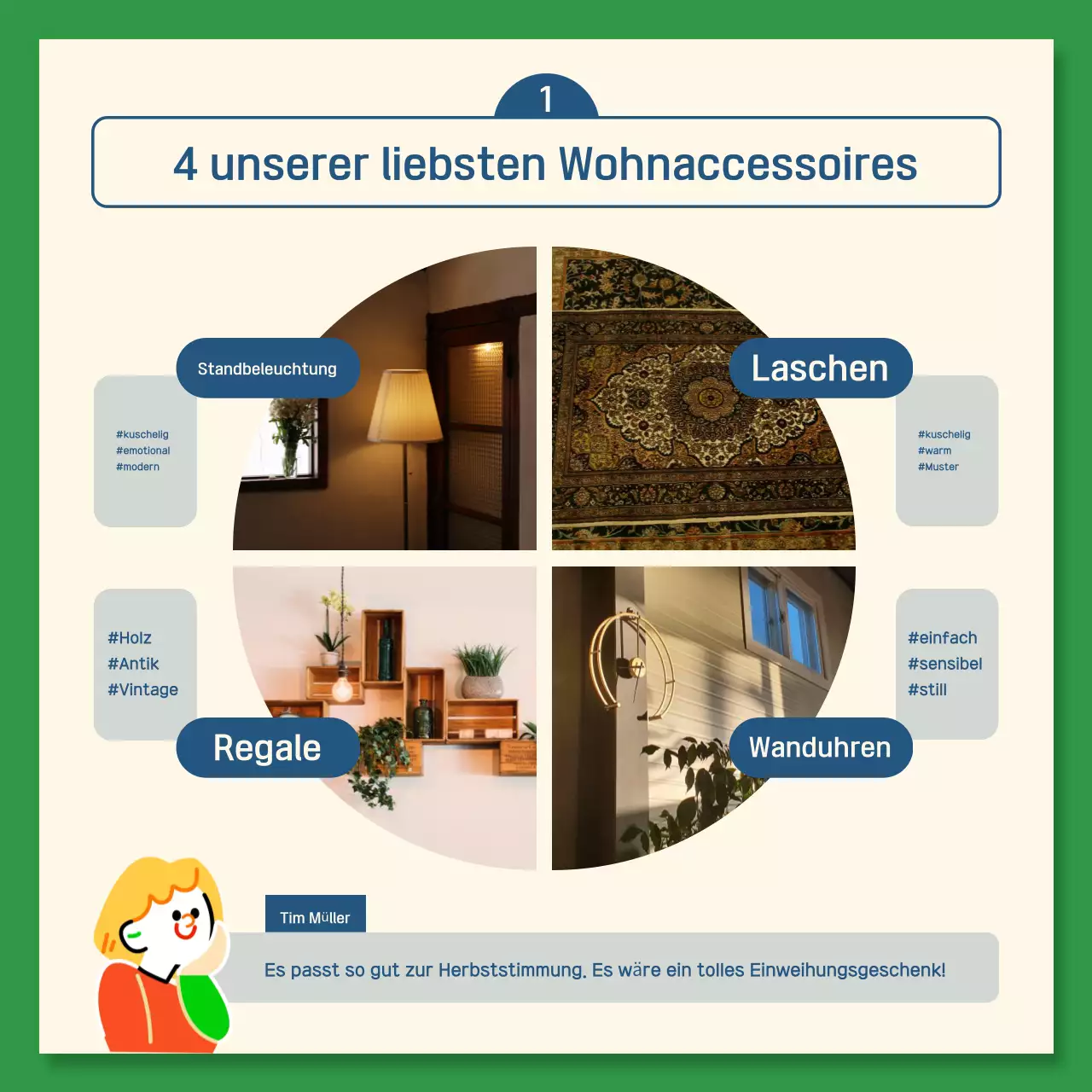 Ein Leitfaden für kitschige Artikel in Marineblau und Grün